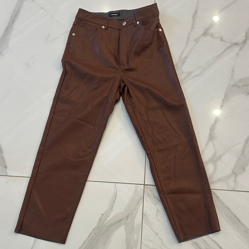 Express Brown faux leather Ankle Pants